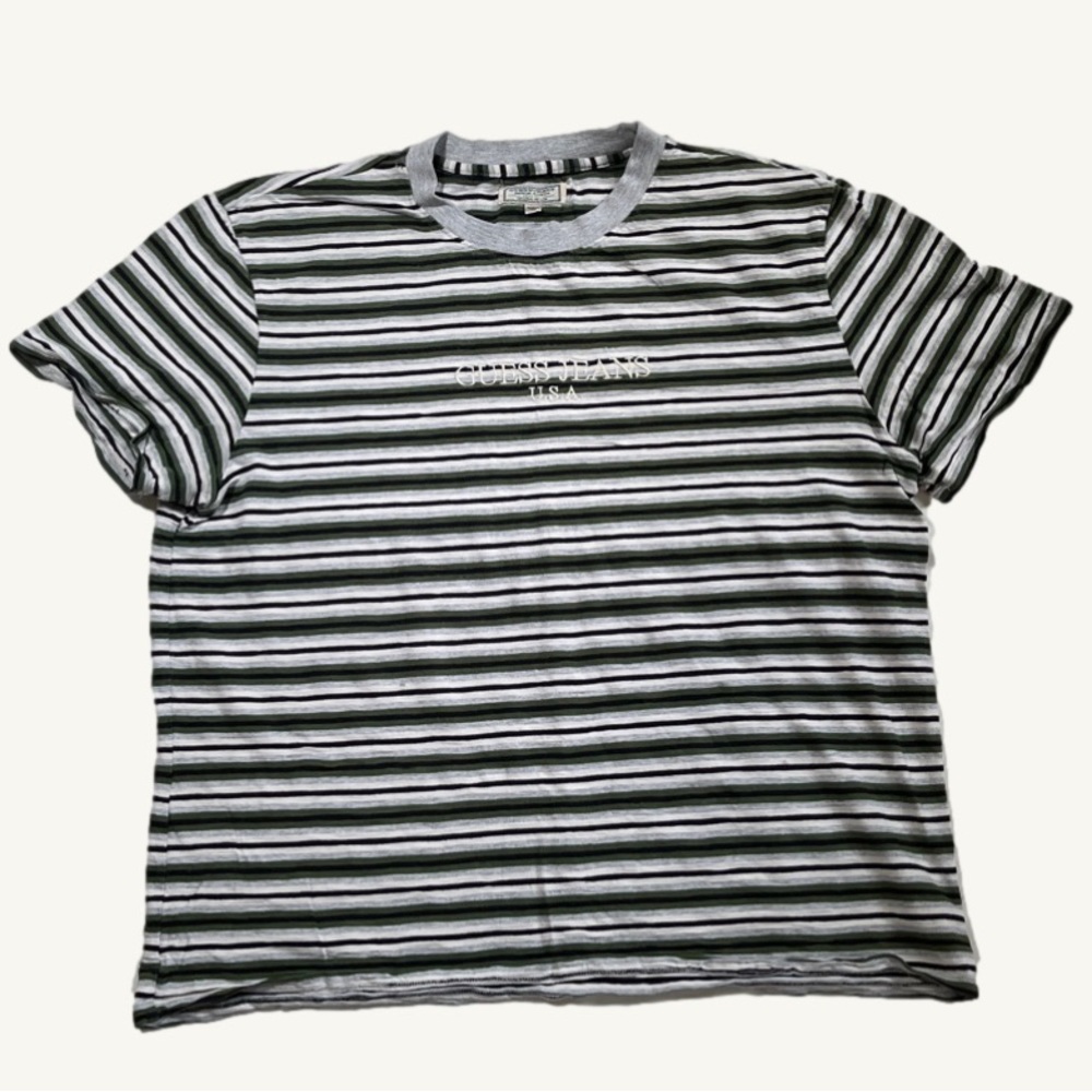 Guess Jeans Striped T-Shirt  (2 for $10 ) Green & Grey & White Size Extra Large